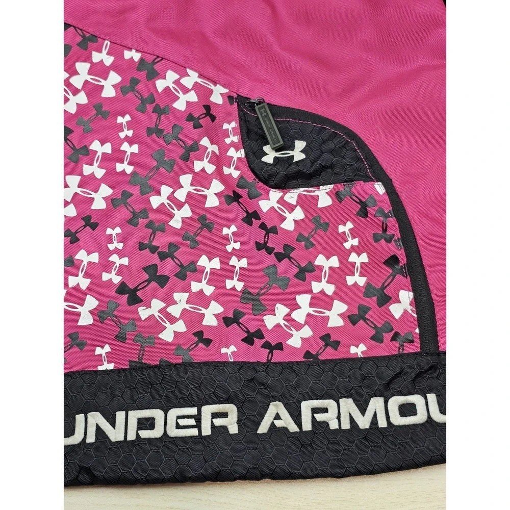 Under Armour Pink Drawstring Sackpack Gym Bag Backpack UA Logo Pattern Zip Pocke